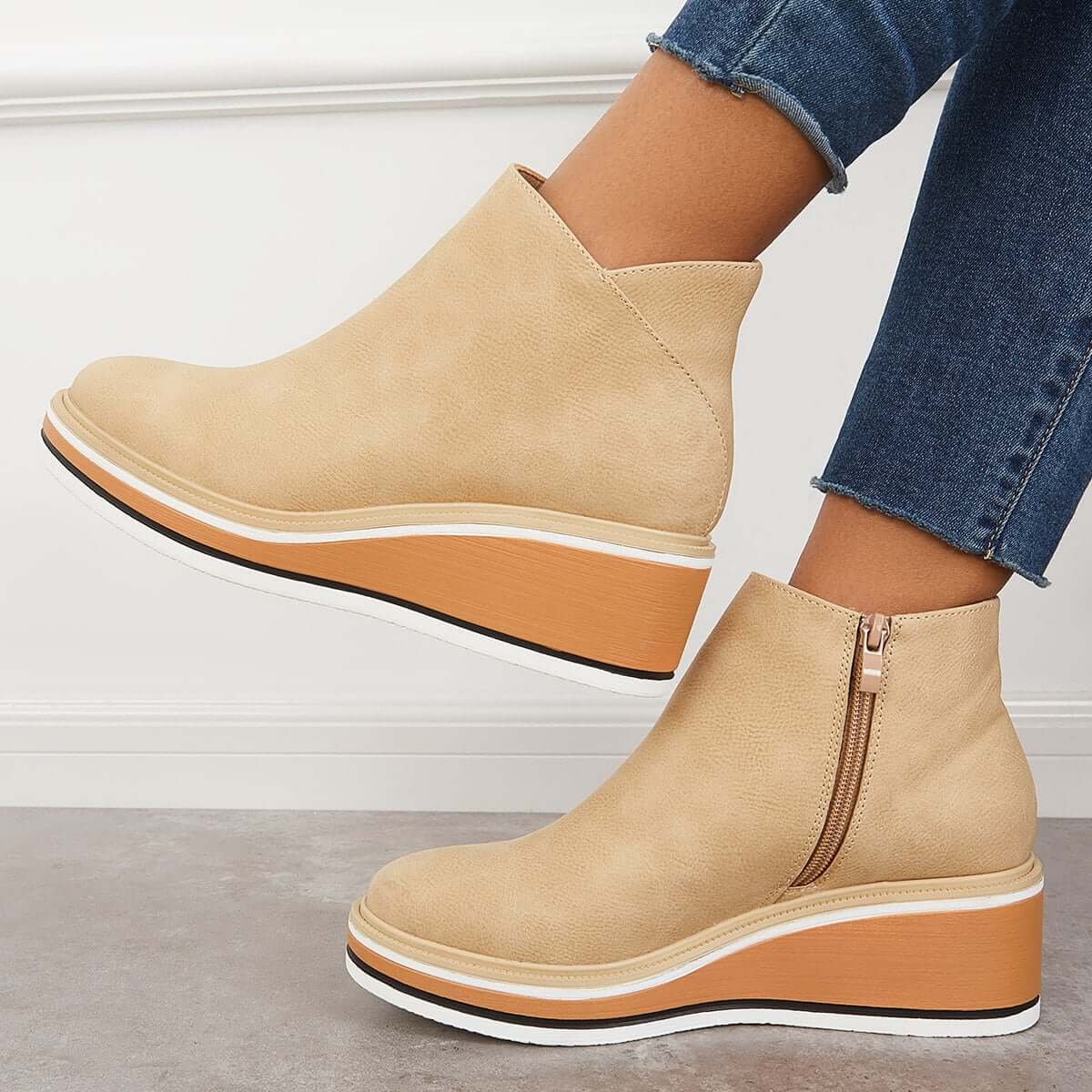 Women's Casual Vegan Leather Plateau Ankle Boots with Zipper | Ideal for Autumn / Winter