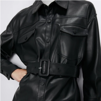 Chic Mid-Length Vegan Leather Jacket with Belt | Ideal for Winter