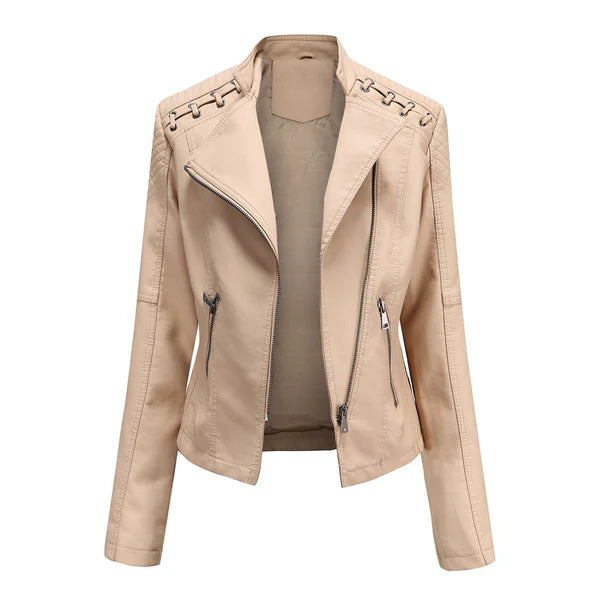 Casual Slim Fit Leather Jacket With Stitch Style in The Shoulder for Women | Perfect for Autumn/Winter