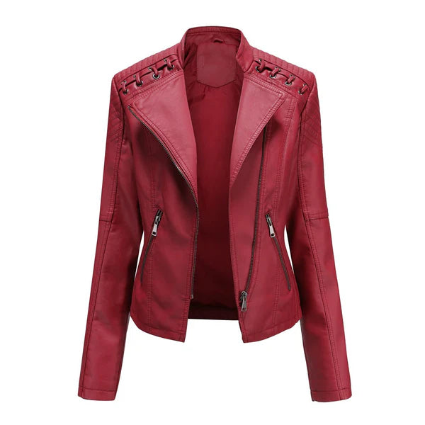 Casual Slim Fit Leather Jacket With Stitch Style in The Shoulder for Women | Perfect for Autumn/Winter