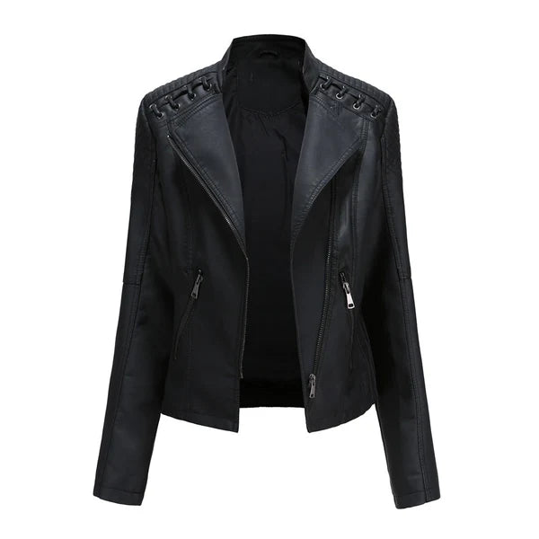 Casual Slim Fit Leather Jacket With Stitch Style in The Shoulder for Women | Perfect for Autumn/Winter