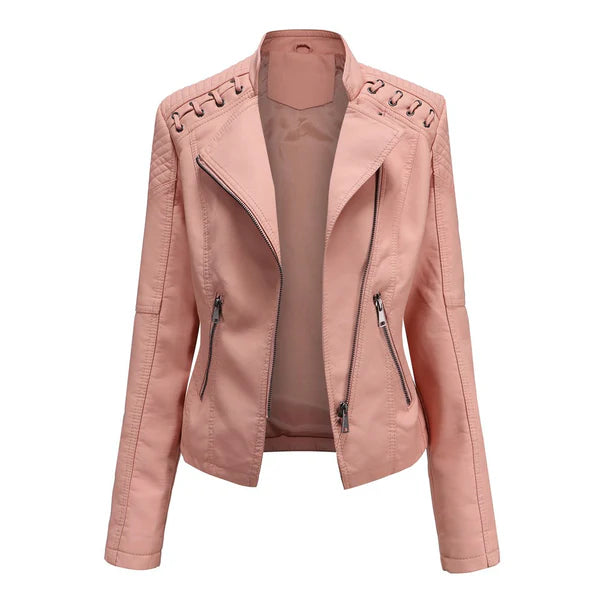 Casual Slim Fit Leather Jacket With Stitch Style in The Shoulder for Women | Perfect for Autumn/Winter