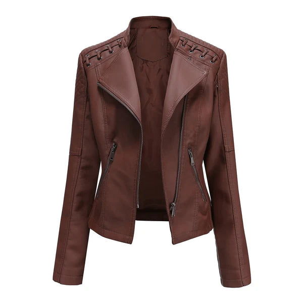 Casual Slim Fit Leather Jacket With Stitch Style in The Shoulder for Women | Perfect for Autumn/Winter