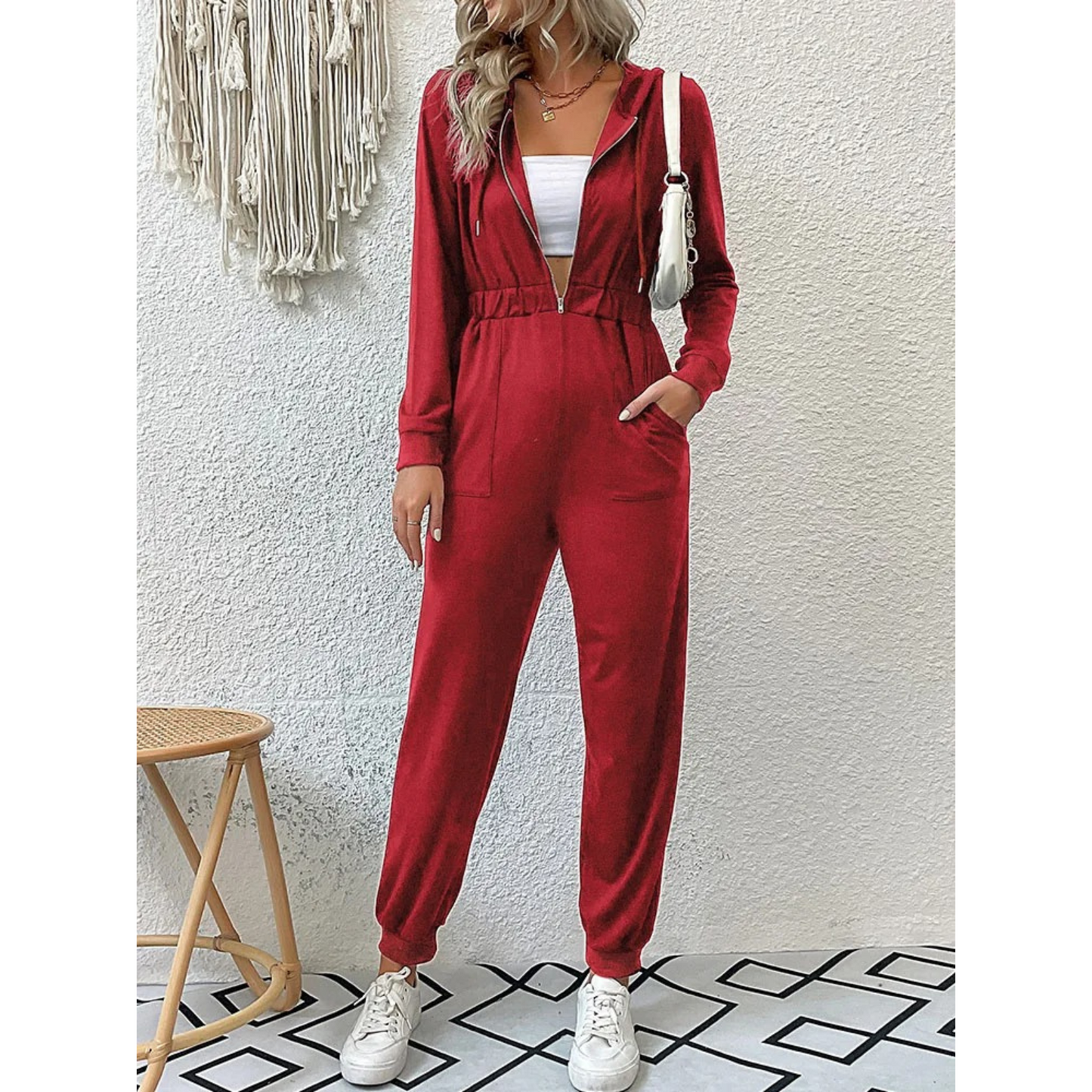 Women's Casual Zip-Up Hooded Tracksuit with Pockets | Perfect for Outdoor Activities