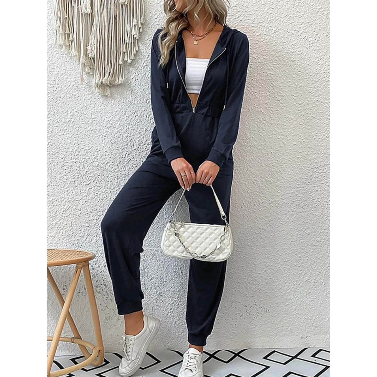 Women's Casual Zip-Up Hooded Tracksuit with Pockets | Perfect for Outdoor Activities