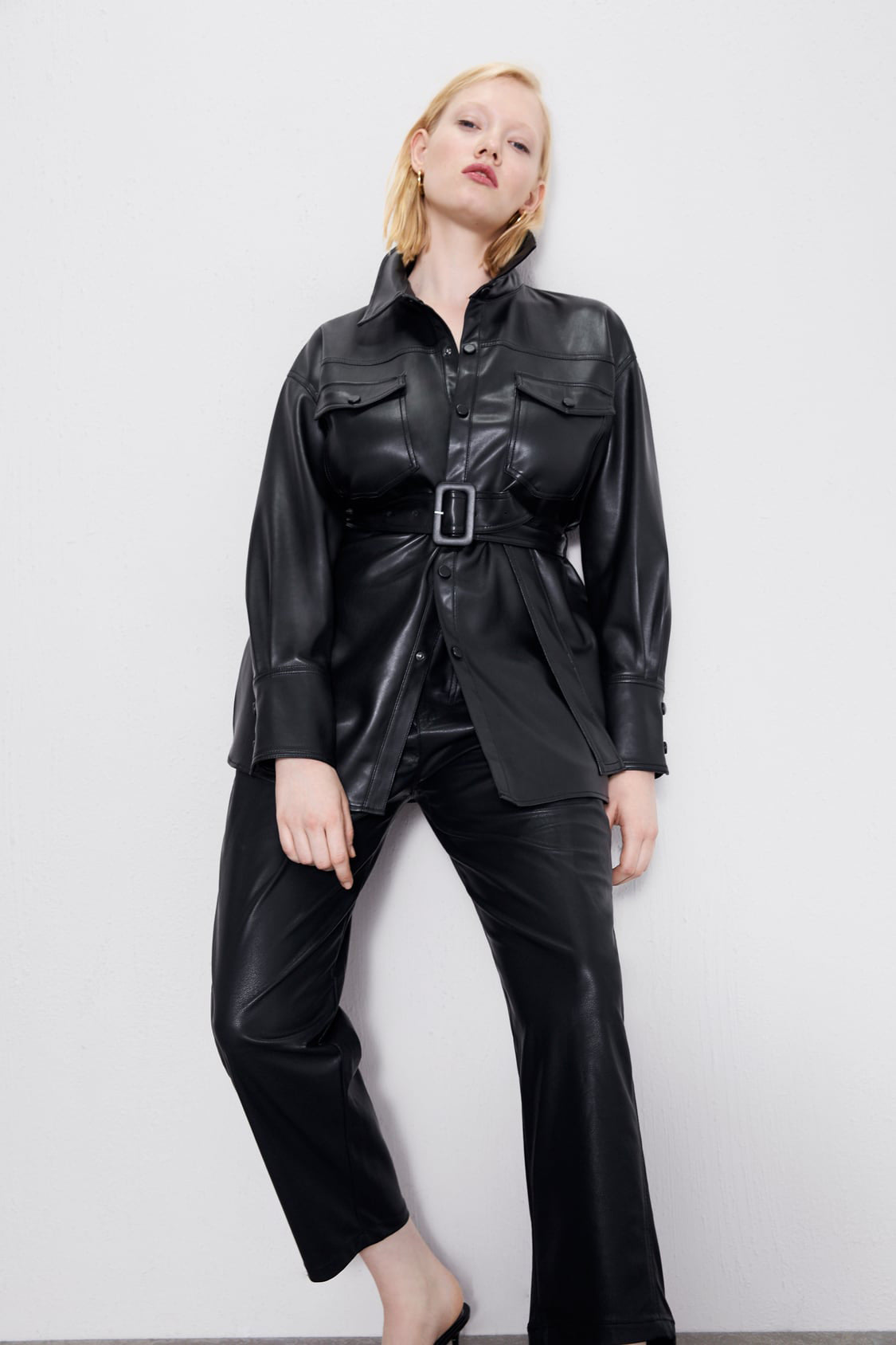 Chic Mid-Length Vegan Leather Jacket with Belt | Ideal for Winter