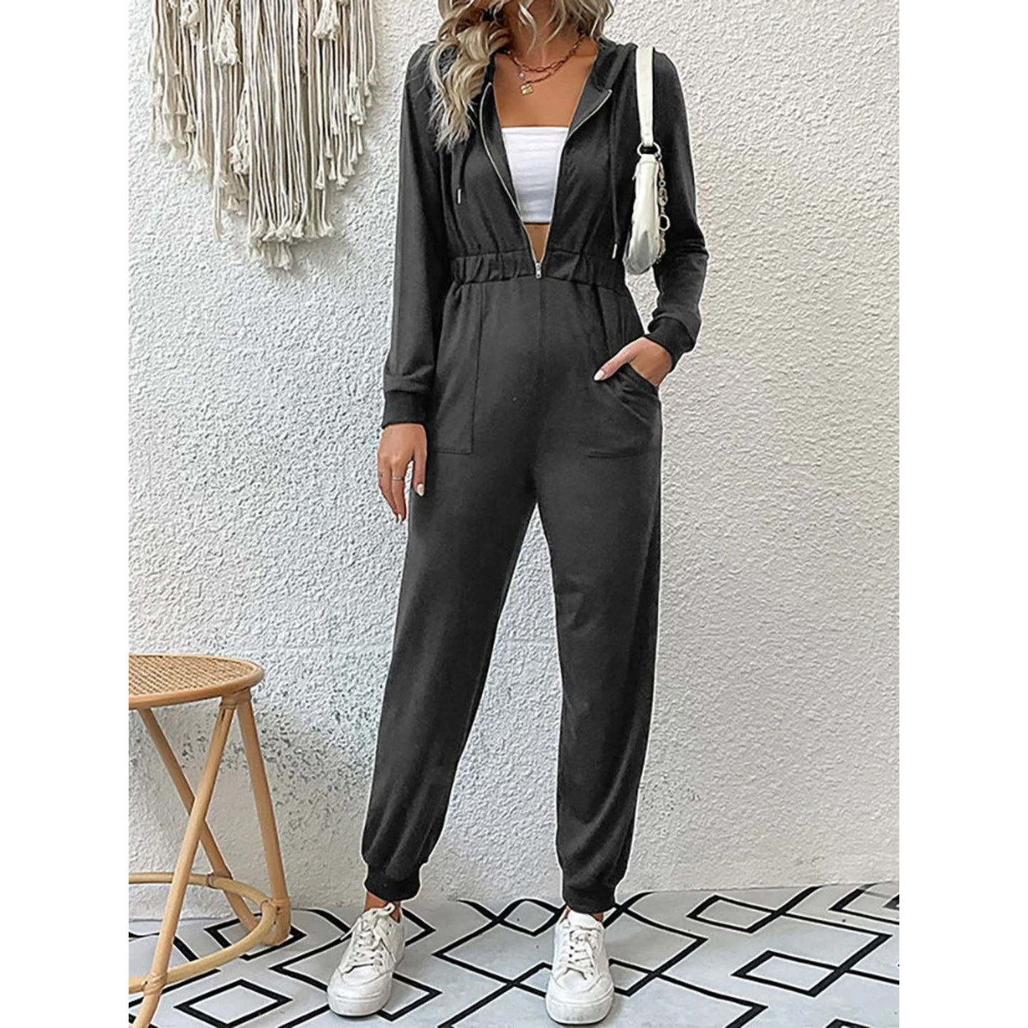 Women's Casual Zip-Up Hooded Tracksuit with Pockets | Perfect for Outdoor Activities