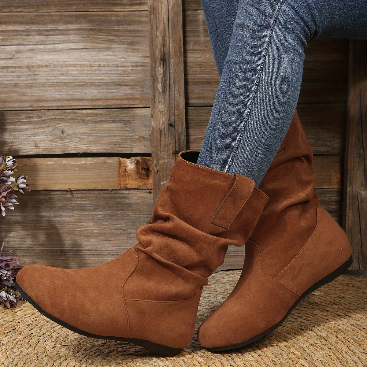 Women's Casual Warm Slouchy Mid-Calf Boots