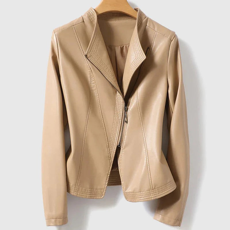 Elegant Leather Jacket with Zipper for Women | Perfect for All Seasons