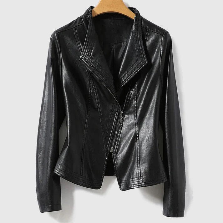 Elegant Leather Jacket with Zipper for Women | Perfect for All Seasons