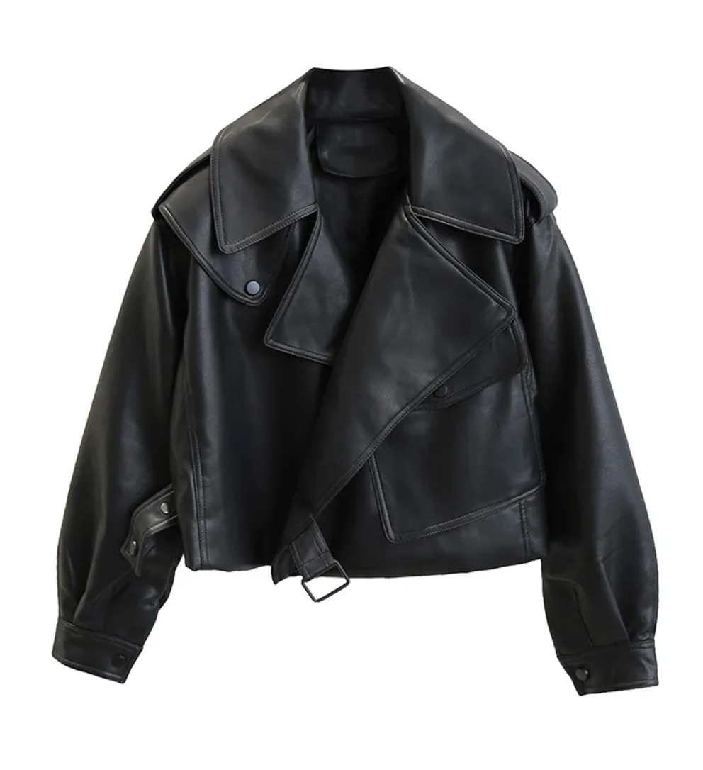 Women's Stylish Oversized Short Vegan Leather Jacket | Ideal for Winter