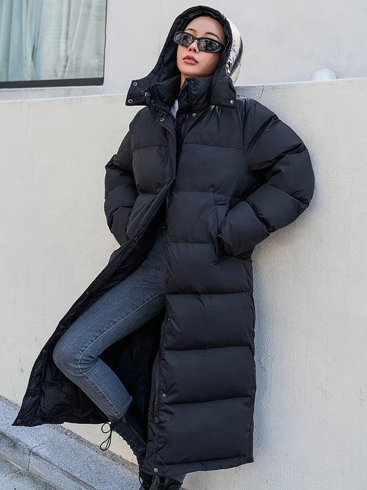 Women's Casual Long Puffer Jacket with Hood | Ideal for Winter