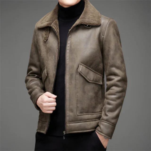 Men’s Faux Leather Jacket with Plush Fur Collar | Ideal for Winter