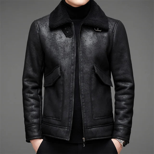 Men’s Faux Leather Jacket with Plush Fur Collar | Ideal for Winter