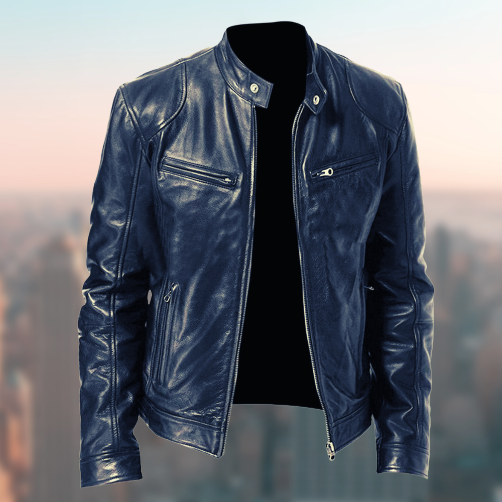 Men's Stylish Vegan Leather Jacket with Straight Collar and Zipper | Ideal for Winter