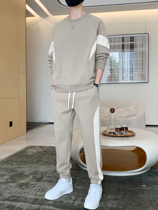 Men's Comfy Color Block Sweater with Jogging Bottoms Tracksuit | Perfect for Casual Days