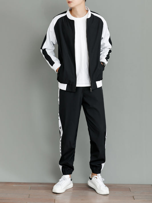 Men's Casual Color Block Jacket with Jogging Pants Tracksuit | Ideal for Everyday Wear