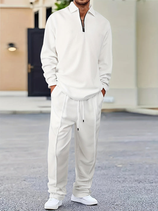 Men's Half-zip Lapel Sweater with Drawstring Pants Tracksuit | Ideal for Everyday Wear