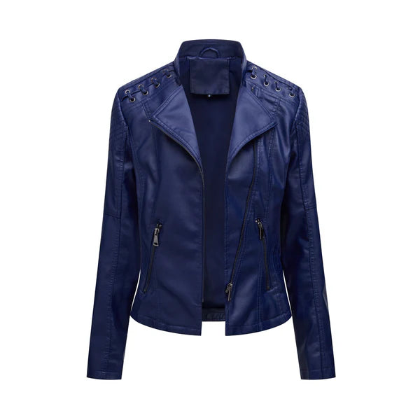 Casual Slim Fit Leather Jacket With Stitch Style in The Shoulder for Women | Perfect for Autumn/Winter