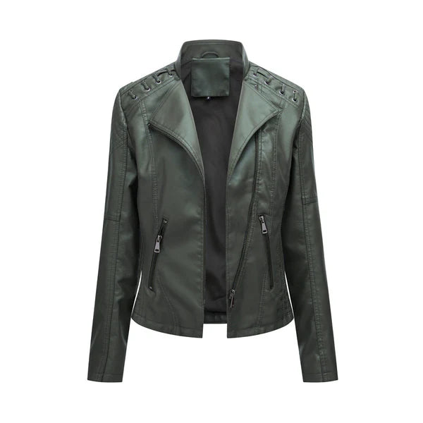 Casual Slim Fit Leather Jacket With Stitch Style in The Shoulder for Women | Perfect for Autumn/Winter