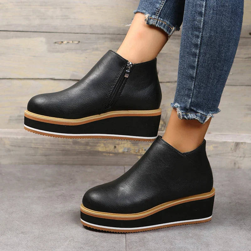 Women's Casual Vegan Leather Plateau Ankle Boots with Zipper | Ideal for Autumn / Winter