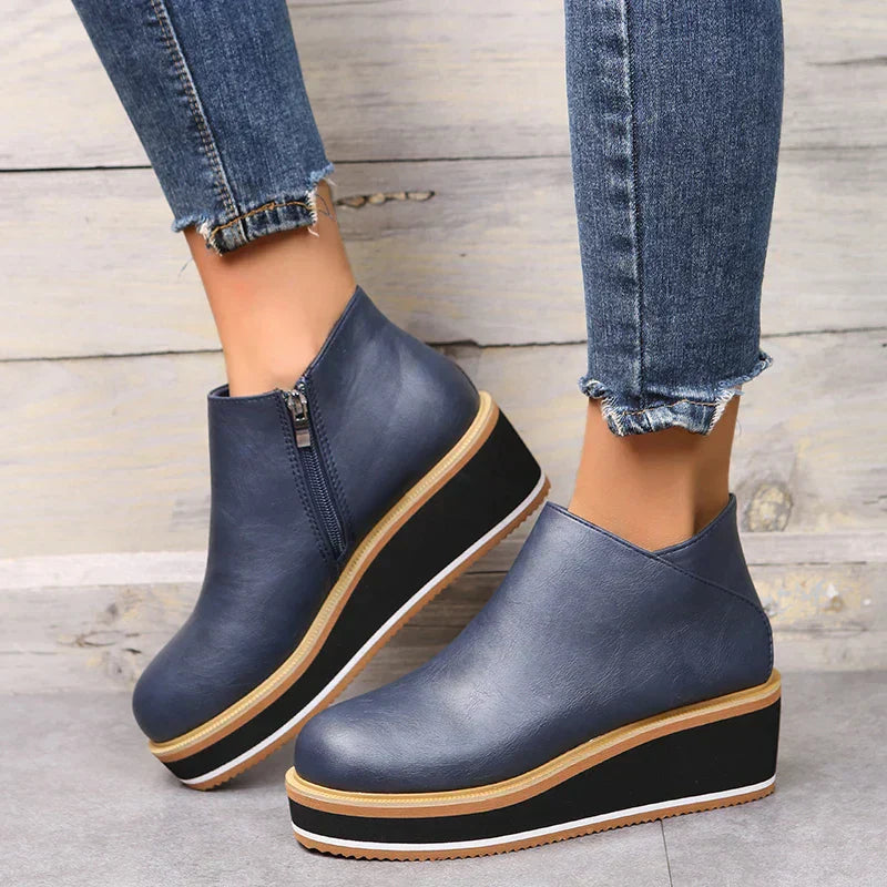 Women's Casual Vegan Leather Plateau Ankle Boots with Zipper | Ideal for Autumn / Winter