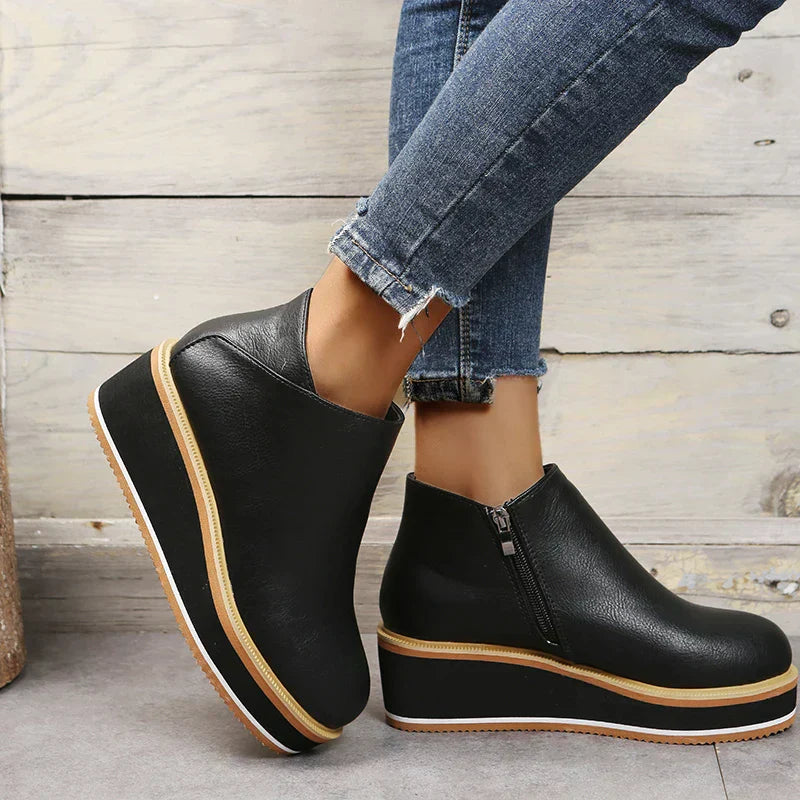 Women's Casual Vegan Leather Plateau Ankle Boots with Zipper | Ideal for Autumn / Winter