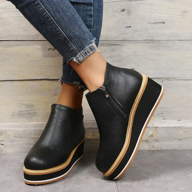 Women's Casual Vegan Leather Plateau Ankle Boots with Zipper | Ideal for Autumn / Winter