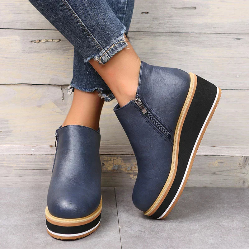 Women's Casual Vegan Leather Plateau Ankle Boots with Zipper | Ideal for Autumn / Winter