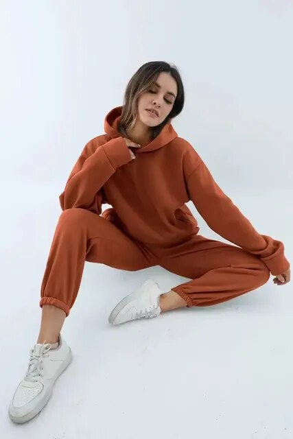 Women's Casual Oversized Hooded Tracksuit with Pockets | Perfect for Outdoor Activities