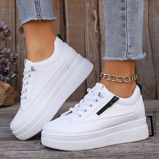 Women's Casual White Platform Trainers with Zip | Perfect for Outdoor Activities